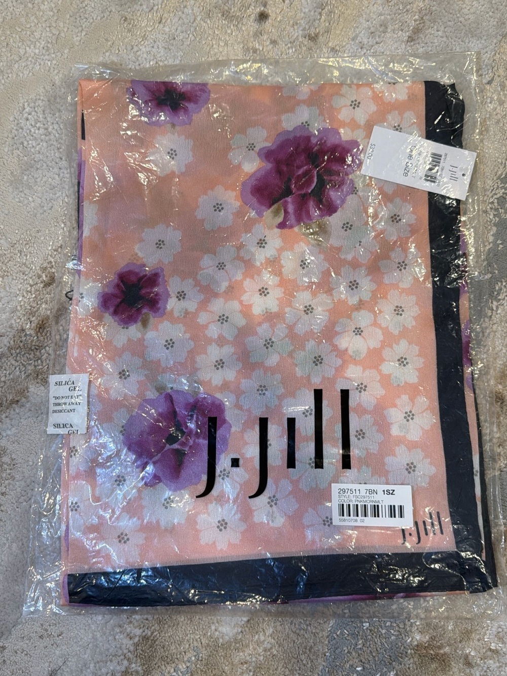 J. Jill Peach Scarf with Purple Floral Print